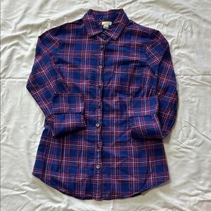 J. Crew Blue and Red Womens Casual Button Down Shirt Size XS